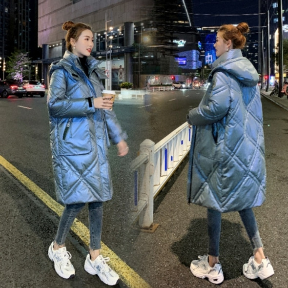 Glossy Loose Down Padded Jacket (Color:Blue Size:XL)