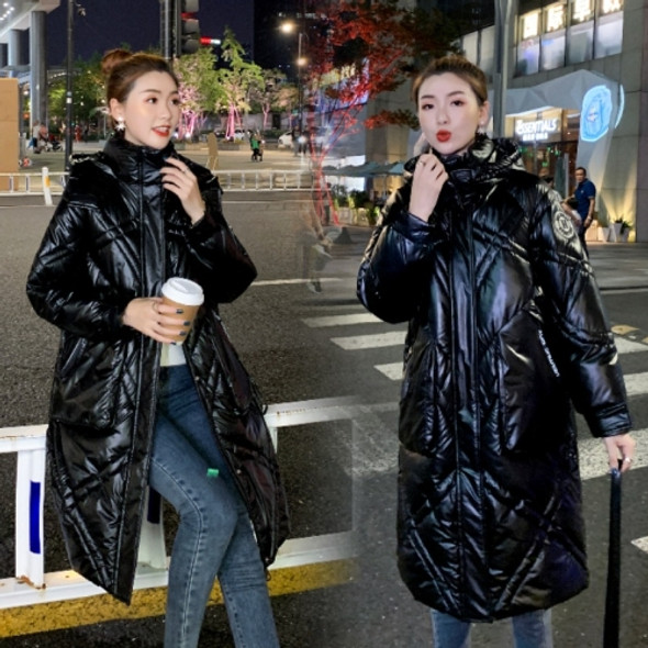 Glossy Loose Down Padded Jacket (Color:Black Size:XXL)