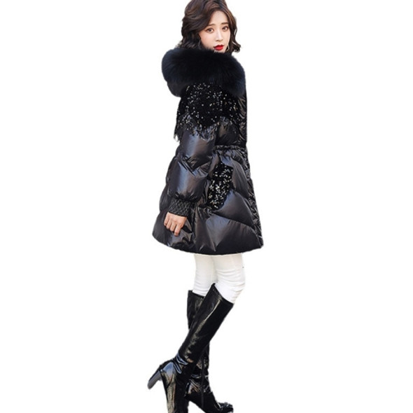 Sequined Down Padded Jacket (Color:Black Size:XL)