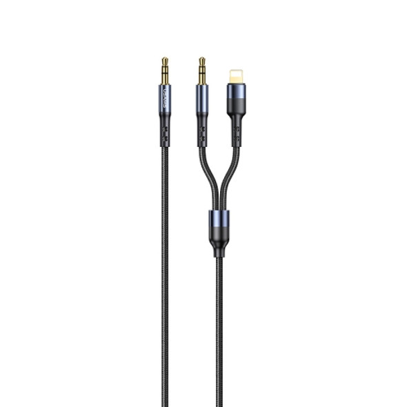 USAMS US-SJ554 3.5mm to 3.5mm + 8 Pin Aluminum Alloy Audio Adapter Cable, Length: 1.2m (Tarnish)