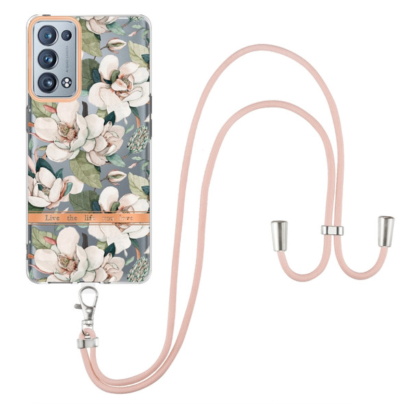 For OPPO Reno6 Pro+ 5G Flowers Series TPU Phone Case with Lanyard(Green Gardenia)