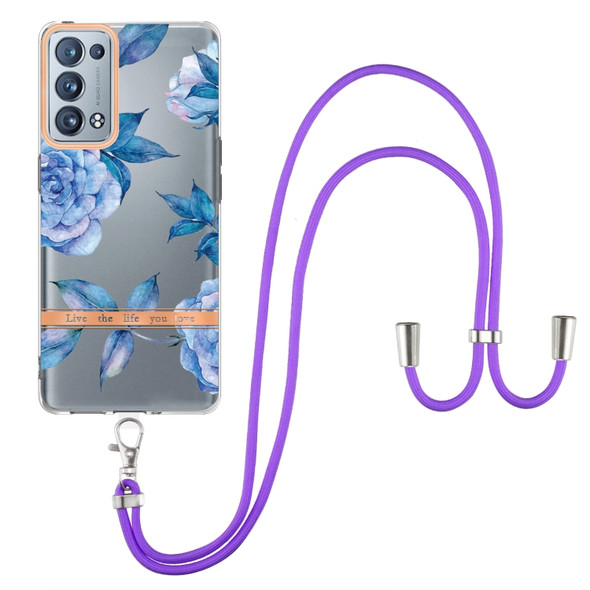 For OPPO Reno6 Pro+ 5G Flowers Series TPU Phone Case with Lanyard(Blue Peony)