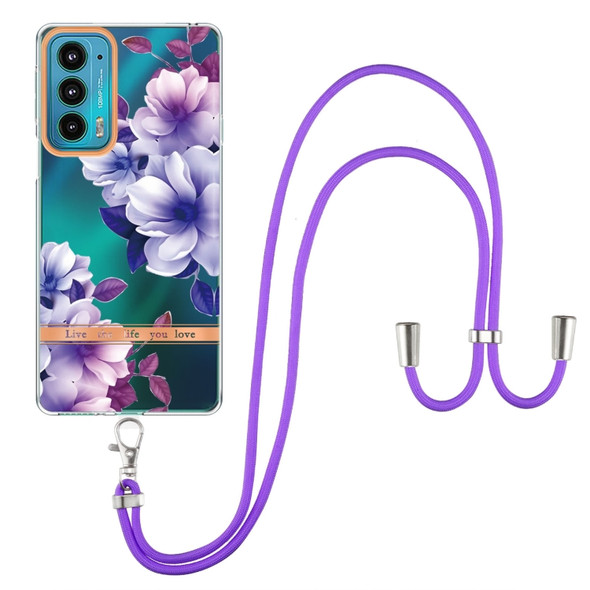 For Motorola Edge 20 Flowers Series TPU Phone Case with Lanyard(Purple Begonia)