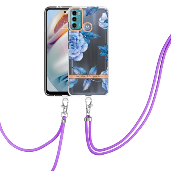 For Motorola Moto G60 / G40 Fusion Flowers Series TPU Phone Case with Lanyard(Blue Peony)