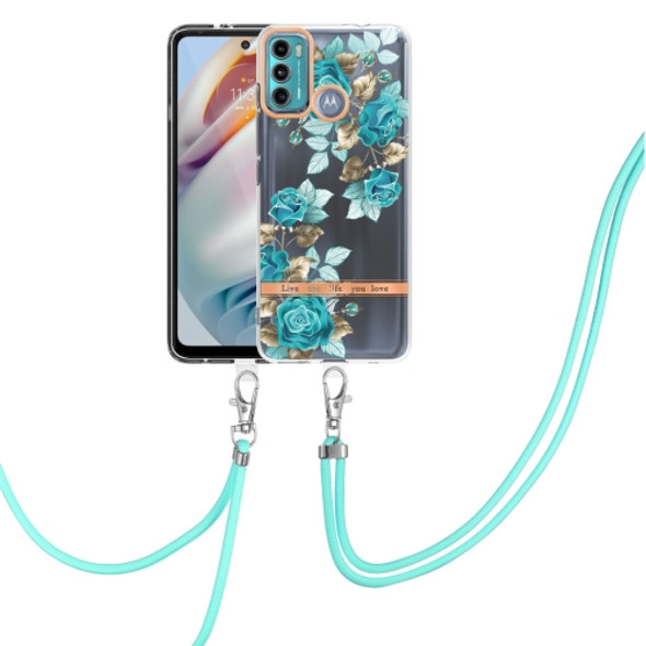 For Motorola Moto G60 / G40 Fusion Flowers Series TPU Phone Case with Lanyard(Blue Rose)