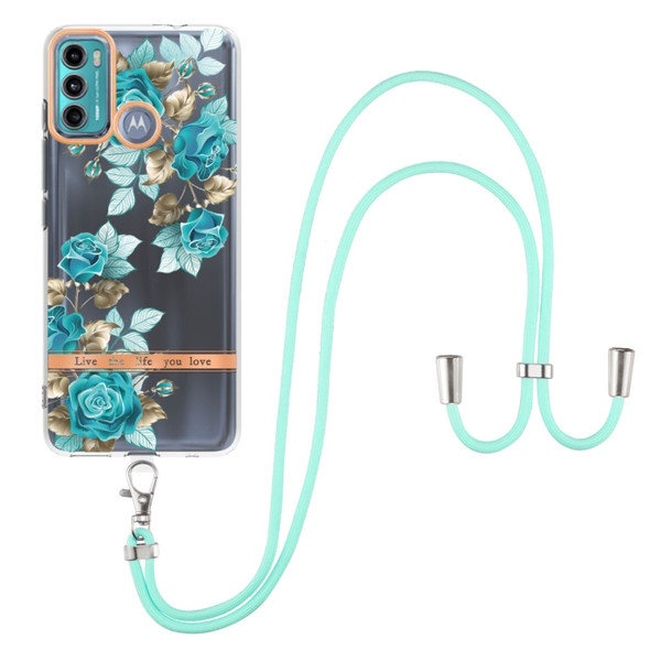 For Motorola Moto G60 / G40 Fusion Flowers Series TPU Phone Case with Lanyard(Blue Rose)
