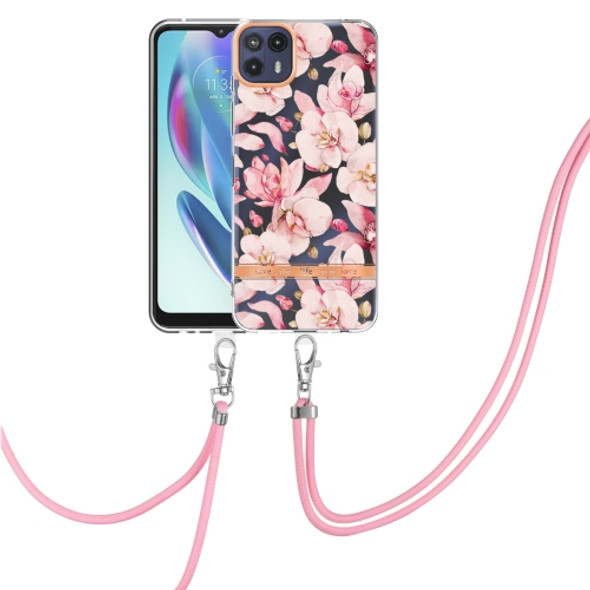 For Motorola Moto G50 5G Flowers Series TPU Phone Case with Lanyard(Pink Gardenia)