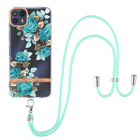 For Motorola Moto G50 5G Flowers Series TPU Phone Case with Lanyard(Blue Rose)