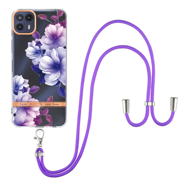 For Motorola Moto G50 5G Flowers Series TPU Phone Case with Lanyard(Purple Begonia)