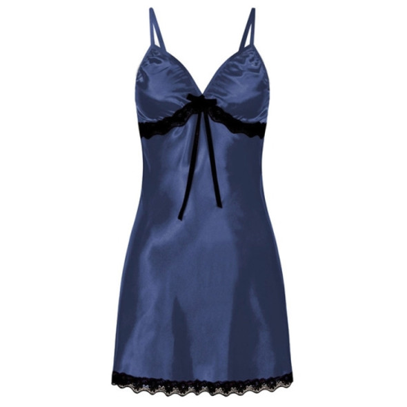 3 PCS Sling Lace Sexy Perspective Lingerie Nightdress(Blue)