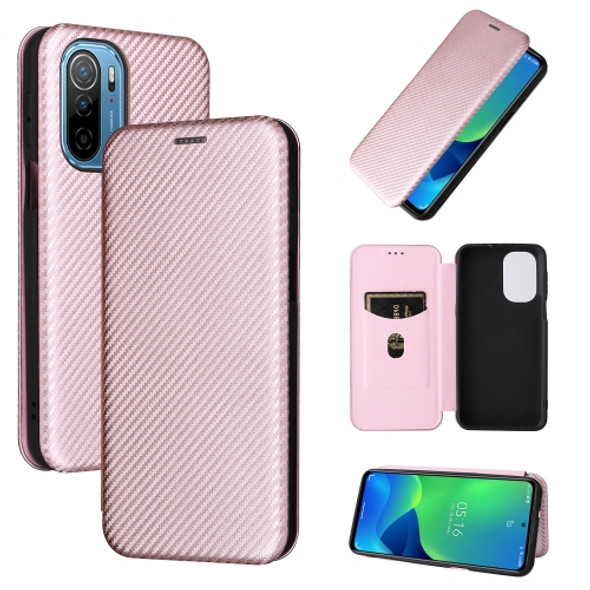 For Ulefone Note 13P Carbon Fiber Texture Magnetic Horizontal Flip PU Phone Case(Pink)
