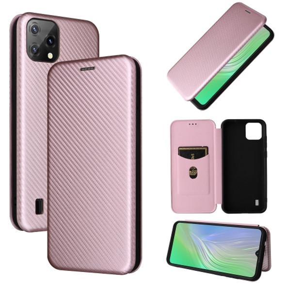 For Blackview A55 Carbon Fiber Texture Magnetic Horizontal Flip PU Phone Case(Pink)