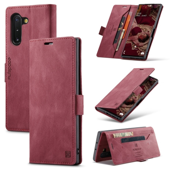 For Samsung Galaxy Note10 AutSpace A01 Retro Skin-feel Crazy Horse RFID Leather Phone Case(Wine Red)