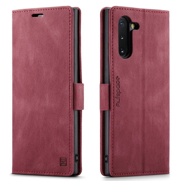 For Samsung Galaxy Note10 AutSpace A01 Retro Skin-feel Crazy Horse RFID Leather Phone Case(Wine Red)