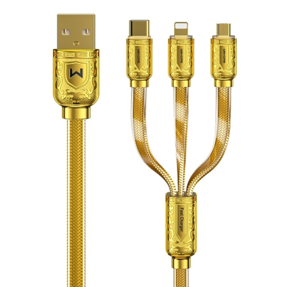 WK WDC-162 6A 8 Pin + Type-C / USB-C + Micro USB 3 In 1 Fast Charging Data Cable, Length: 1m (Gold)