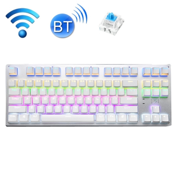 Technology 87-key Wireless Wired Bluetooth Three-mode Gaming Mechanical Keyboard(White Colorful Light Green Shaft)