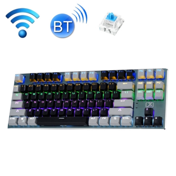 Technology 87-key Wireless Wired Bluetooth Three-mode Gaming Mechanical Keyboard(Black Gray Rainbow Light Green Shaft)