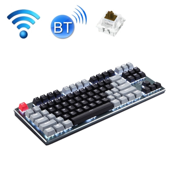 Technology 87-key Wireless Wired Bluetooth Three-mode Gaming Mechanical Keyboard(Black Gray Tea Shaft)