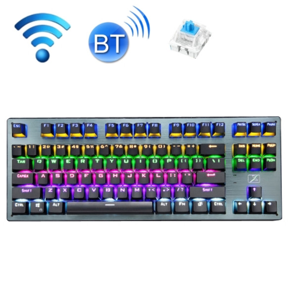 Technology 87-key Wireless Wired Bluetooth Three-mode Gaming Mechanical Keyboard(Black Colorful Light Green Shaft)