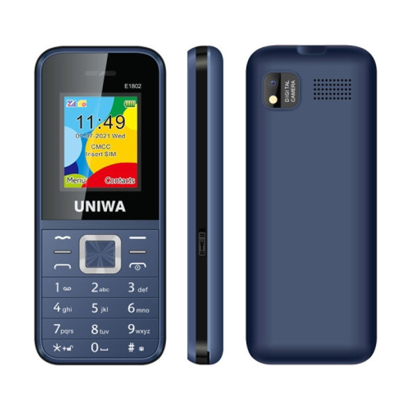 UNIWA E1802 Mobile Phone, 1.77 inch, 1800mAh Battery, SC6531DA, 21 Keys, Support Bluetooth, FM, MP3, MP4, GSM, Dual SIM(Blue)