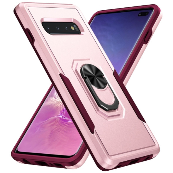 For Samsung Galaxy S10+ Pioneer Armor Heavy Duty PC + TPU Holder Phone Case(Pink)