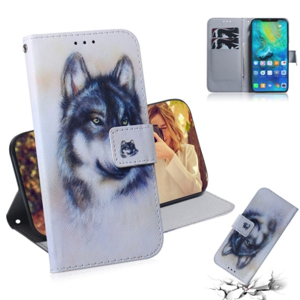 White Wolf Pattern Coloured Drawing Horizontal Flip Leather Case for Huawei Mate 20 Pro, with Holder & Card Slots & Wallet