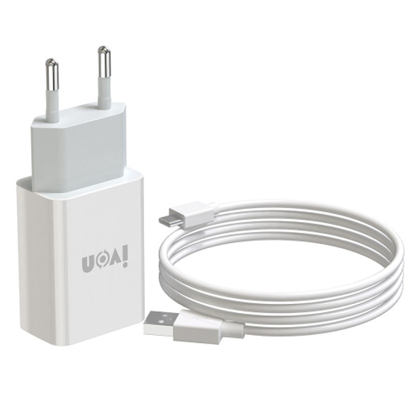 IVON AD-33 2 in 1 2.1A Single USB Port Travel Charger + 1m USB to USB-C / Type-C Data Cable Set, EU Plug(White)