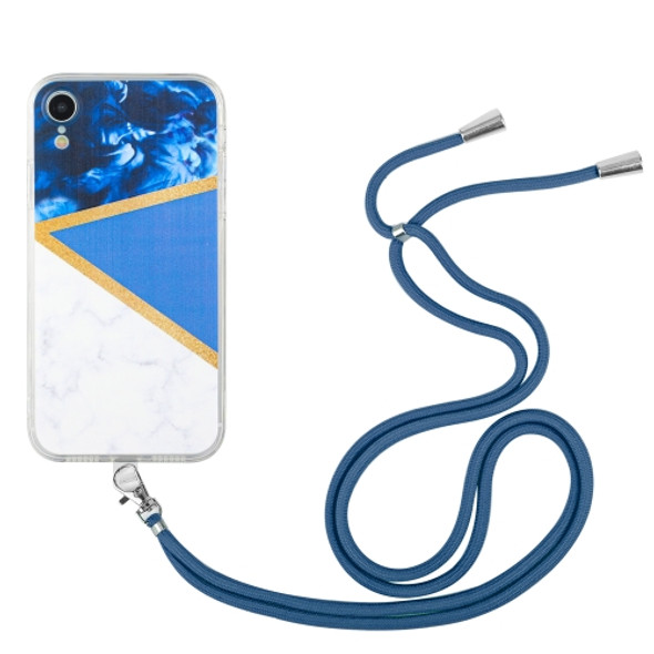 Lanyard Stitching Marble TPU Case For iPhone XS Max(Dark Blue)