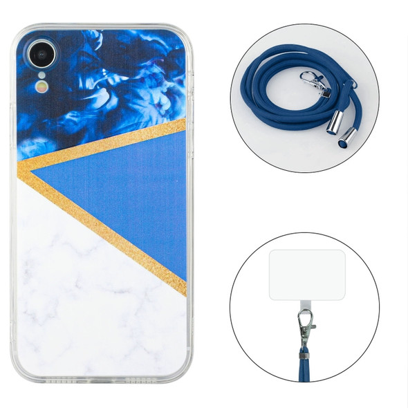 Lanyard Stitching Marble TPU Case For iPhone XR(Dark Blue)