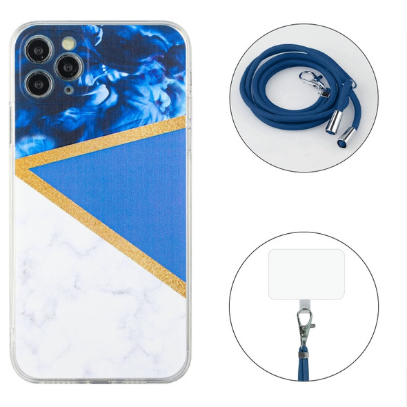 Lanyard Stitching Marble TPU Case For iPhone 11 Pro(Dark Blue)