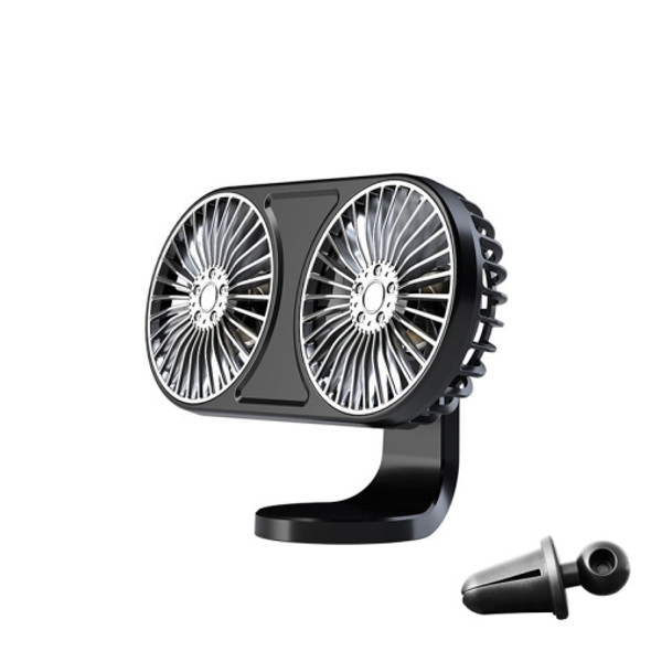 F211 Car Double Head With Led Electric Fan Car Air Outlet Instrument Panel USB Mini Fan(Black )