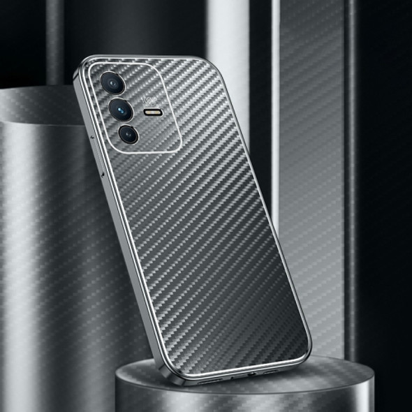 For vivo S12 Metal Frame Carbon Fiber Phone Case(Grey)