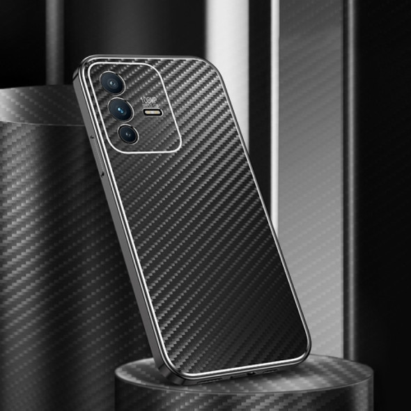 For vivo S12 Metal Frame Carbon Fiber Phone Case(Black)