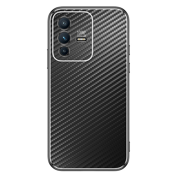 For vivo S12 Metal Frame Carbon Fiber Phone Case(Black)