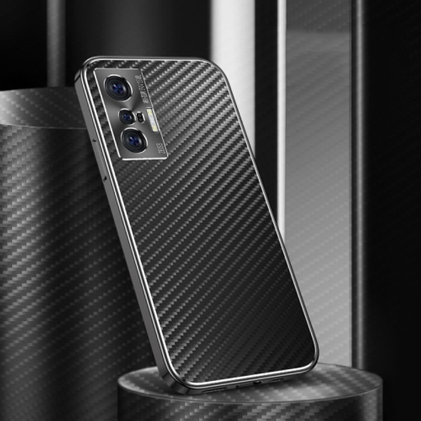 For vivo X70 Metal Frame Carbon Fiber Phone Case(Black)