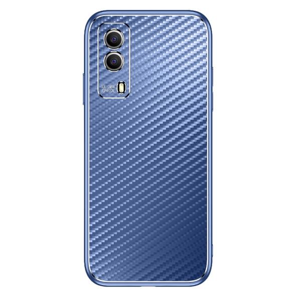 For vivo Y53s Metal Frame Carbon Fiber Phone Case(Blue)