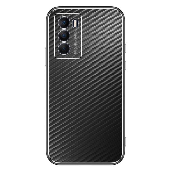 For vivo T1 Metal Frame Carbon Fiber Phone Case(Black)