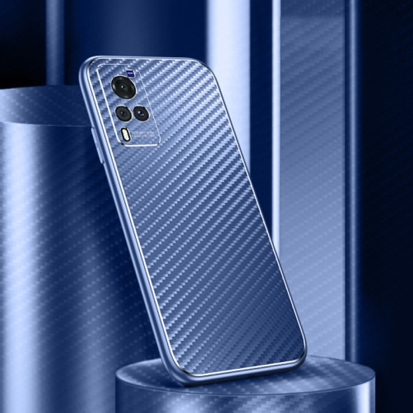 For vivo X60 Metal Frame Carbon Fiber Phone Case(Blue)