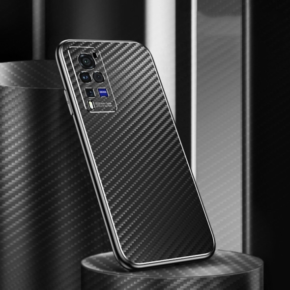 For vivo X60 Pro Metal Frame Carbon Fiber Phone Case(Black)