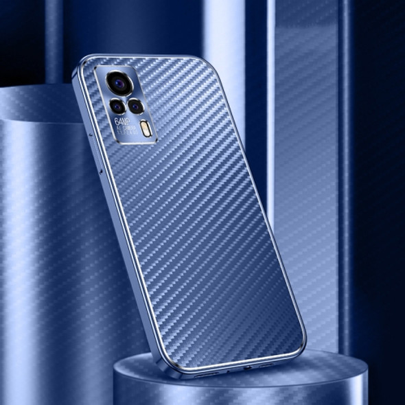 For vivo S9 Metal Frame Carbon Fiber Phone Case(Blue)