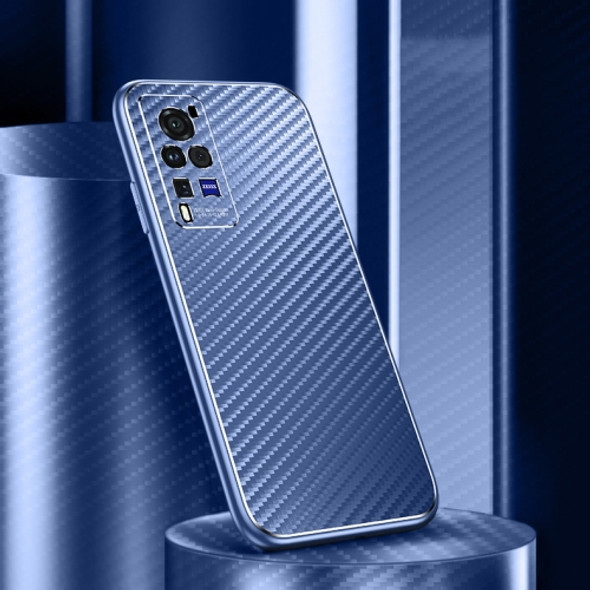 For vivo X60 Pro Metal Frame Carbon Fiber Phone Case(Blue)