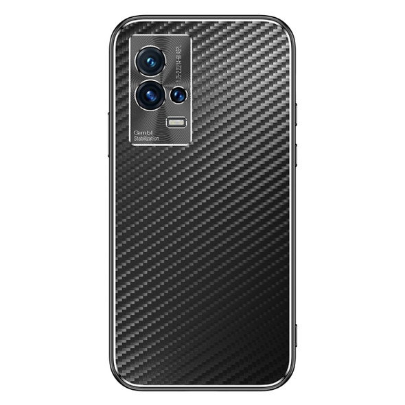 For vivo iQOO 8 Metal Frame Carbon Fiber Phone Case(Black)