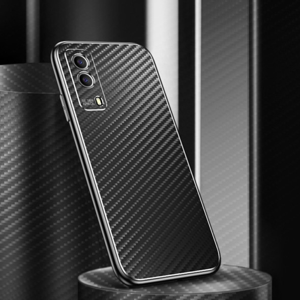 For vivo Y53s Metal Frame Carbon Fiber Phone Case(Black)