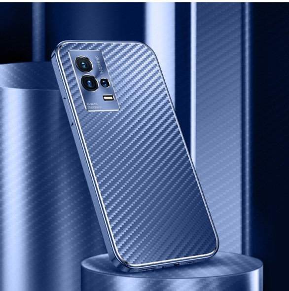 For vivo iQOO 8 Pro Metal Frame Carbon Fiber Phone Case(Blue)