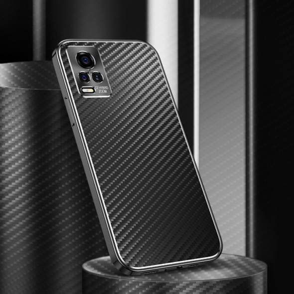For vivo S7 Metal Frame Carbon Fiber Phone Case(Black)