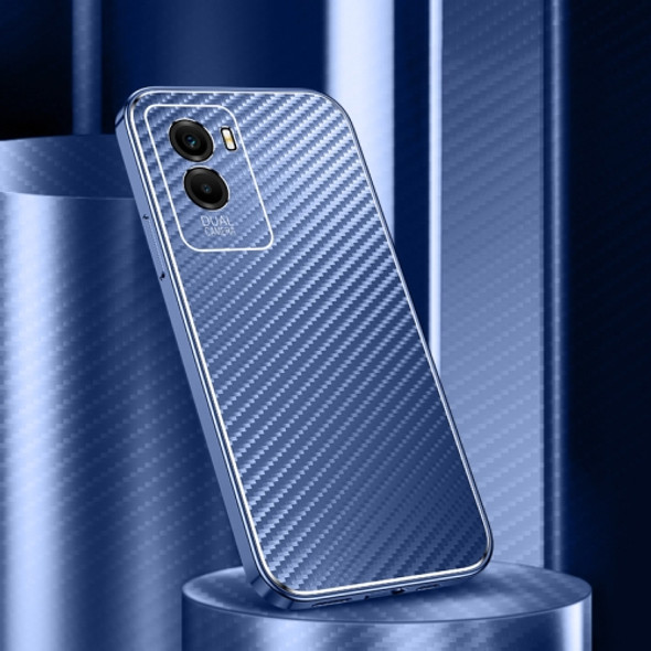 For vivo Y55s 5G Metal Frame Carbon Fiber Phone Case(Blue)