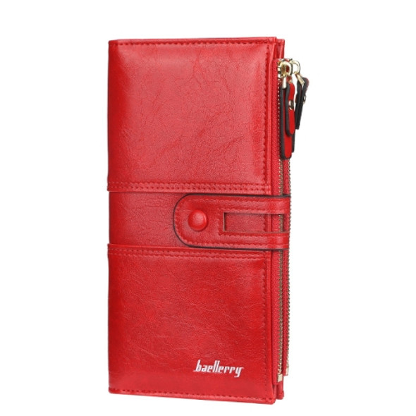 Baellerry  Ladies Long Large Capacity Buckle Zip Clutch Multi-Card Wallet(Red)