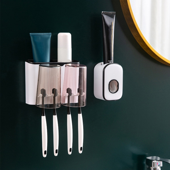 Bathroom Wall-mounted Punch-free Wash Cup Toothbrush Rack Squeeze Toothpaste Set Black Toothpaste Squeezer