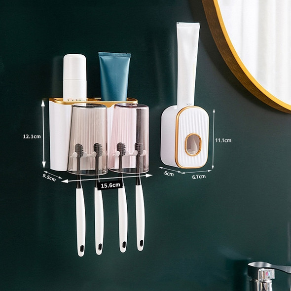 Bathroom Wall-mounted Punch-free Wash Cup Toothbrush Rack Squeeze Toothpaste Set Two Black(No Squeezer)
