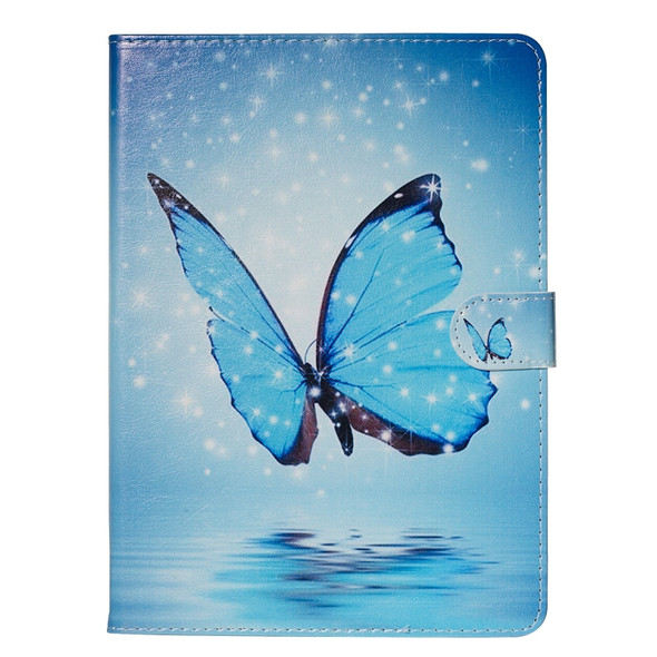 For Amazon Kindle Fire 7 2015 / 2017 Colored Drawing Pattern Horizontal Flip PU Leather Case with Holder & Card Slots(Blue Butterfly)